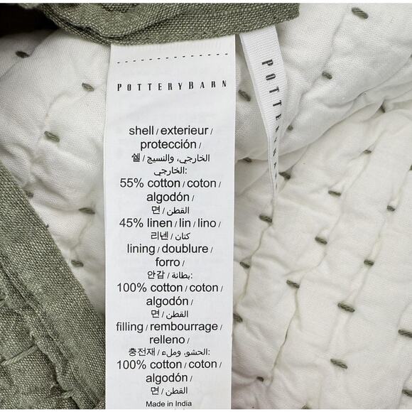 Pottery Barn KING Sham Loden Green Pick Stitch Cover Linen Blend 36x20 New Decor - Picture 3 of 6